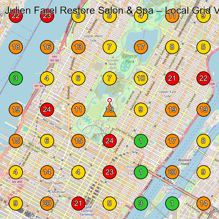 Julien Farel Restore Salon & Spa Hair Salon GeoGrid ranking map for 540 Park Ave Fl. 2 New